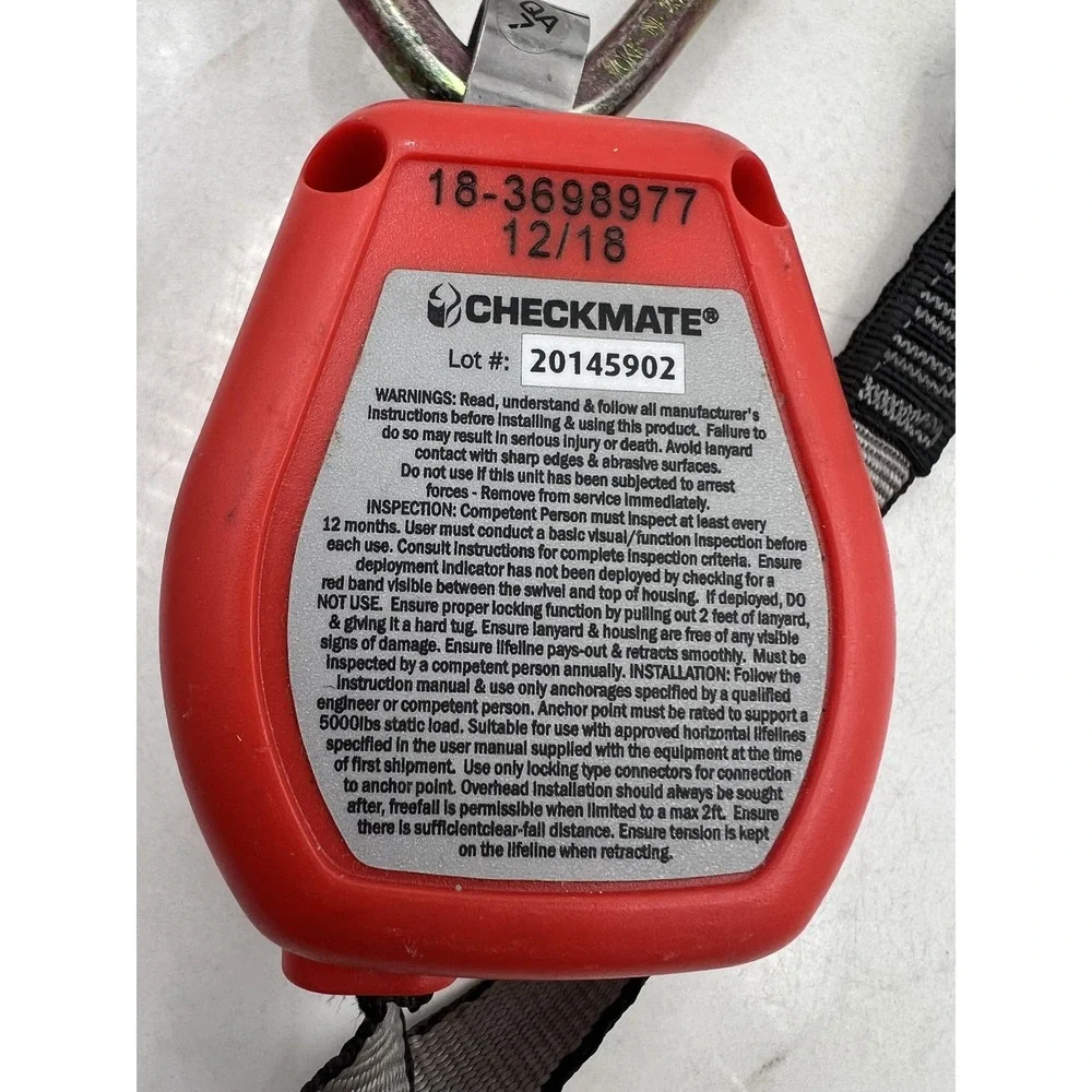 ATOM-Xtreme Checkmate Fall Arrester Retractable Lanyard 6ft Rebar Hook Harness C
